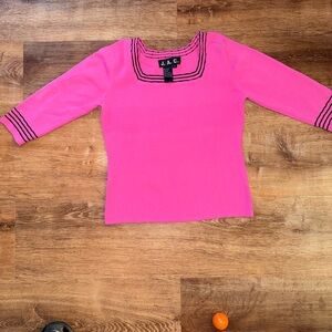 Pink 3/4 Sleeve Top with Black Stripes